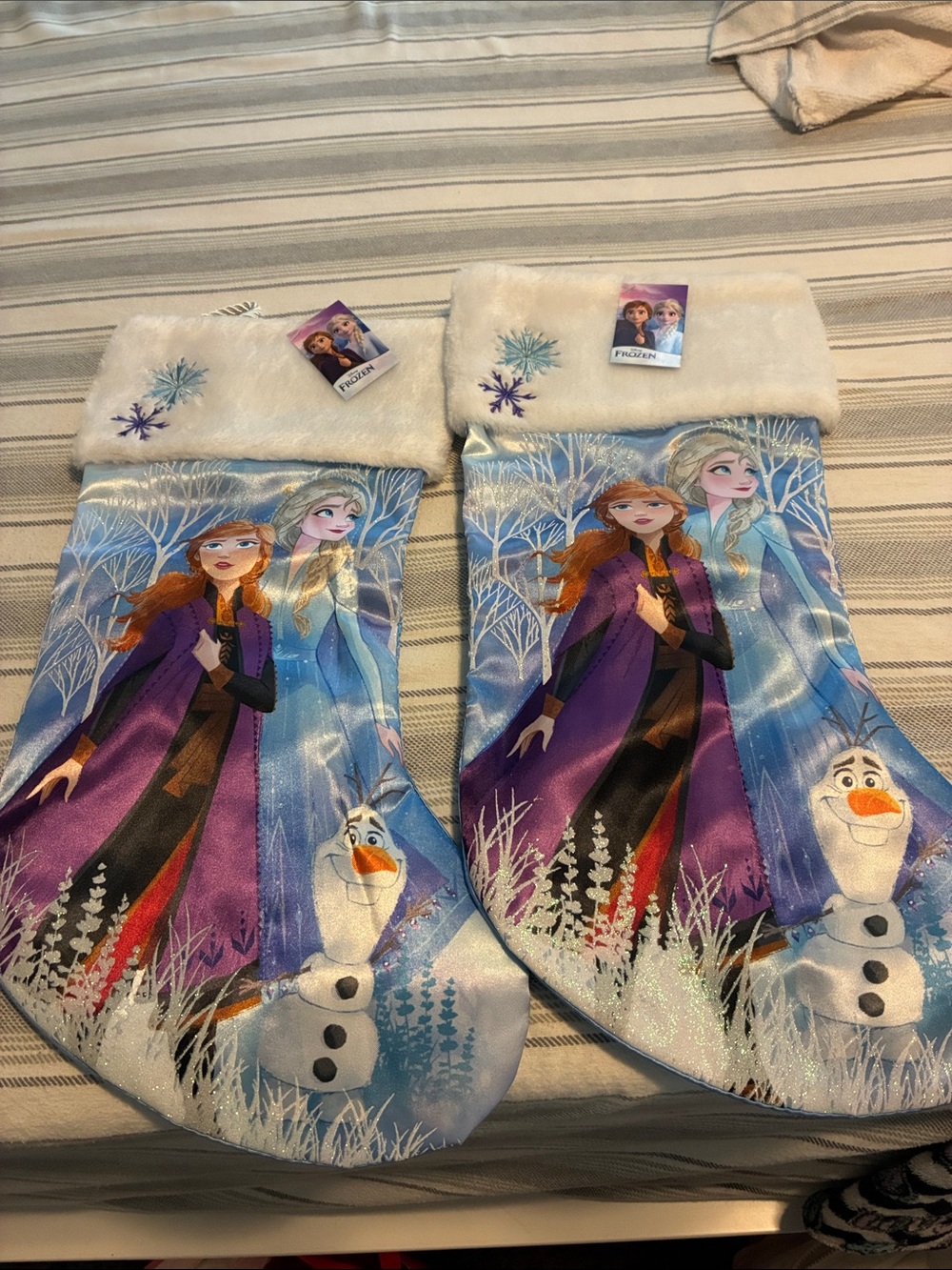 Disney Frozen Anna & Elsa Purple Winter Holiday Stocking - Set of 2